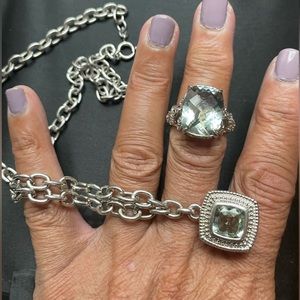 **SALE Sterling chain necklace, green amethyst pendant matching stone ring